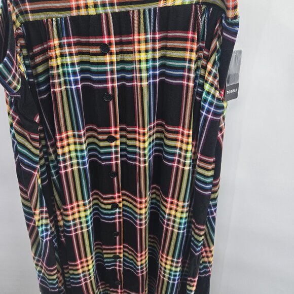 Torrid Black Rainbow Plaid Decorative Buttons Pockets Pull On Midi Skirt 2/2x - Picture 6 of 8